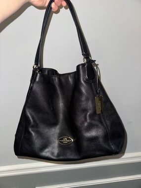 Coach Black Leather Shoulder Bag with Gold Hardware